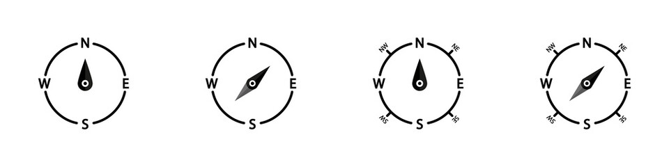 Conjunto de iconos de brújula. Concepto de orientación y ubicación. Ilustración vectorial