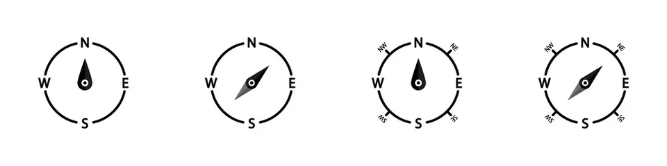 Fotobehang Conjunto de iconos de brújula. Concepto de orientación y ubicación. Ilustración vectorial © Frank