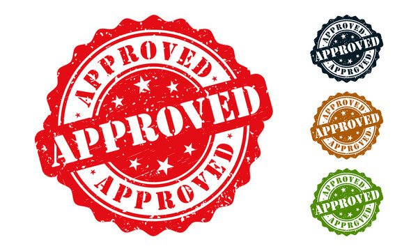 Approved Rubber Stamp around Grunje on White Background. Approved Sign Design Template.