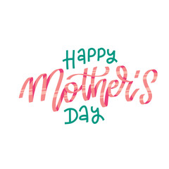 Happy Mother day - isolated lettreing quote with letters written by pubk ribbon. Vector hand drawn illustration.