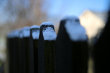 Ogrodzenie ośnieżone zima śnieg sztachety © Tymoteusz