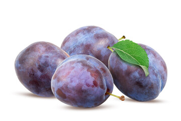 Plums with leaf isolated on white background  with clipping path