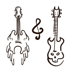 Fototapeta premium Guitars, line art illustration angel and devil concept. Cartoon vector clip art