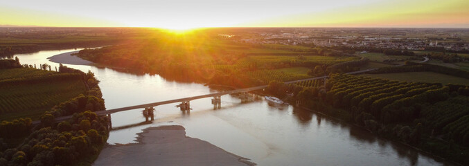 Aerial view of Viadana - Boretto Bridge, Emilia Romagna. Italy