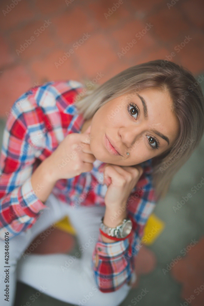 Poster Top view of a young Caucasian female from Bosnia and Herzegovina