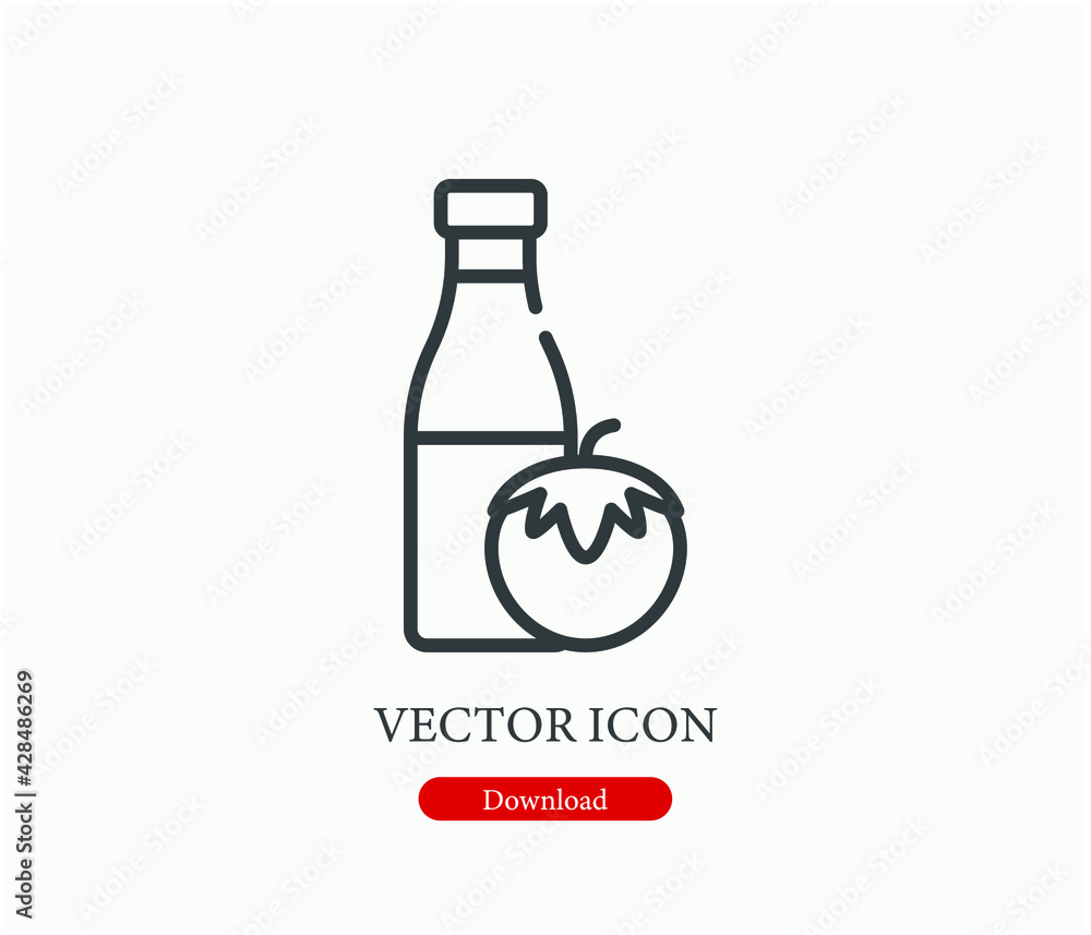 Poster tomato sauce vector icon. editable stroke. symbol in line art style for design, presentation, websit
