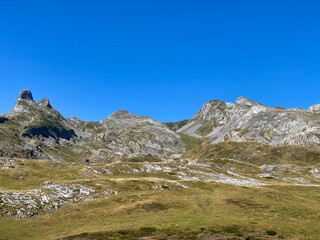 Views of the mountainous area of Portalet in the Aragonese Pyrenees on the border with France....