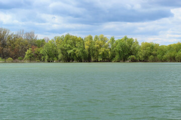 The Great War island in Belgrade with the forest and the confluence of the rivers Sava and Danube...