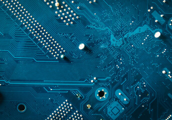 Modern printed circuit board, electronic board, textolite. Abstract banner background....
