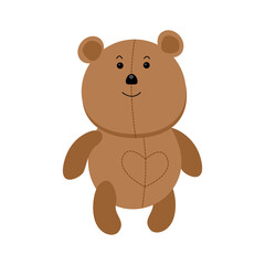 Teddy bear toy with heart. Cute bear in cartoon style. Vector illustration.