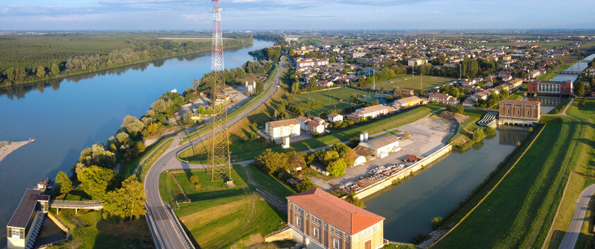 Aerial view of Boretto irrigation channels, Emilia Romagna. Italy