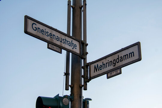 Landscape of street sign in Bergmannkiez in Kreuzberg Berlin Germany