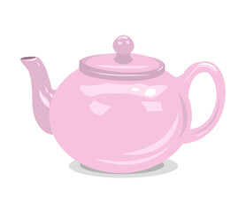 Pink teapot on a white background. flat vector cartoon color illustration for design, print