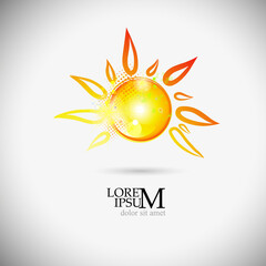 Symbol bright yellow sun in a glossy style. Vector Illustration.