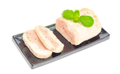 Homemade chicken fillet meat roll with vegetables and spices