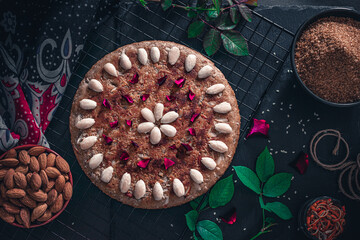 Homemade almond and lemon cake with almonds topping