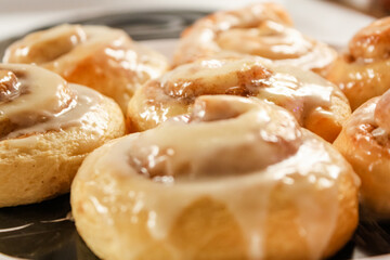 Delicious hot cinnamon roll with icing