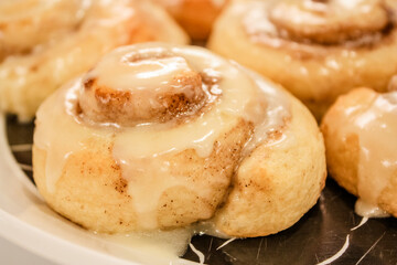 Delicious hot cinnamon roll with icing