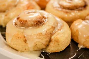 Delicious hot cinnamon roll with icing