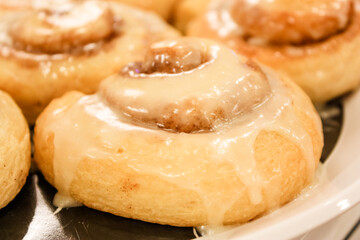Delicious hot cinnamon roll with icing