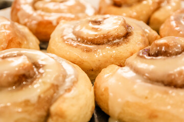 Delicious hot cinnamon roll with icing