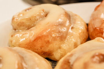 Delicious hot cinnamon roll with icing