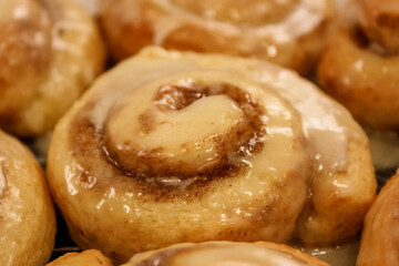 Delicious hot cinnamon roll with icing