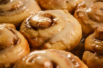 Delicious hot cinnamon roll with icing