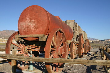 Fototapeta na wymiar 20 Mule Team Harmony Works Wagons in Death Valley, California, Used to Remove Borax from the Valley During Mining