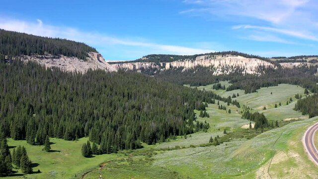 aerial drone over  Wyoming in Bighorn Mountains 