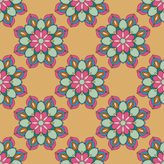 Abstract seamless pattern with mandala flower. Mosaic, tile, polka dot. Floral background.