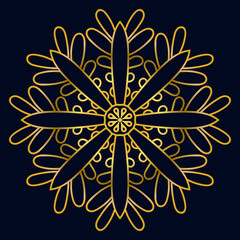 Cute gold Mandala. Ornamental round doodle flower isolated on dark background. Geometric decorative ornament in ethnic oriental style.