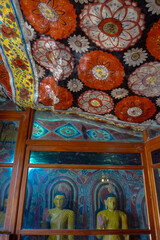 Mulkirigala, Sri Lanka, Asia, 02.07.2014: mural paintings and statues inside the Mulkirigala temple
