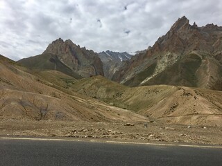 View of jagged bare mountains in Ladakh, India
