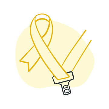 Yellow May.  ribbon with seat belt for traffic accident prevention month. Vector.