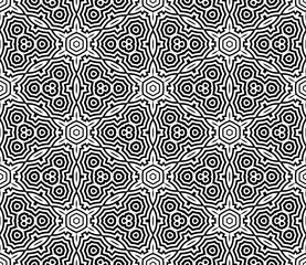 Abstract fantasy striped thin line round geometric seamless pattern. Creative mosaic, tile background.