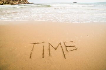Words written on the sand on the beach