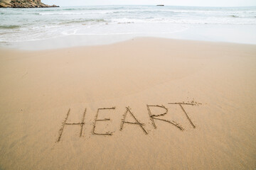 Words written on the sand on the beach