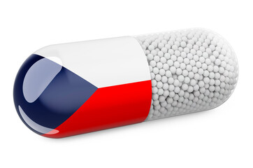 Pill capsule with Czech flag. Healthcare in Czech Republic concept. 3D rendering