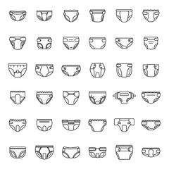 Soft diaper icons set, outline style