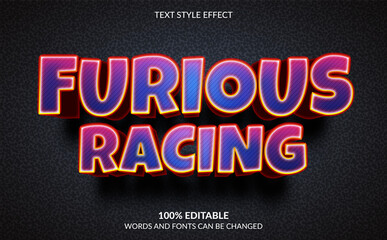 Editable text effect Furious Racing text style