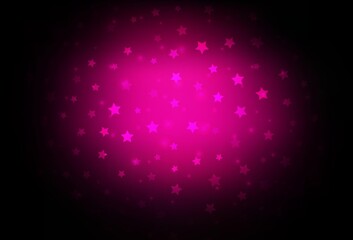 Dark Pink vector template with ice snowflakes, stars.