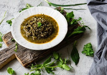 Green medicinal plants meal, traditional turkish healthy food pancar