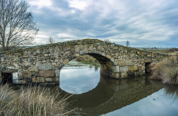 Medieval bridge of Santiago de Bencaliz, part of the Via de la Plata Way, Extremadura, Spain