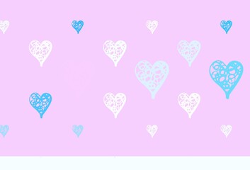 Light Pink, Blue vector template with doodle hearts.