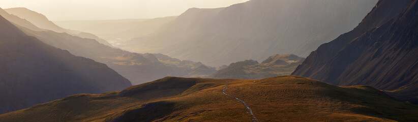 Panoramic mountain view, morning light