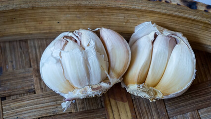 garlic on a wooden board