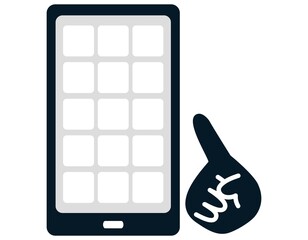 文房具フレーム01_25（モノクロのスマートフォンをタップする人の手指）