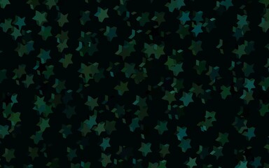 Dark Green vector background with colored stars.