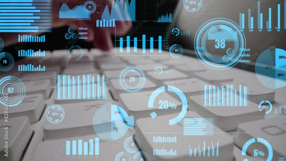 Poster creative visual of business big data and finance analysis on computer showing concept of statistical